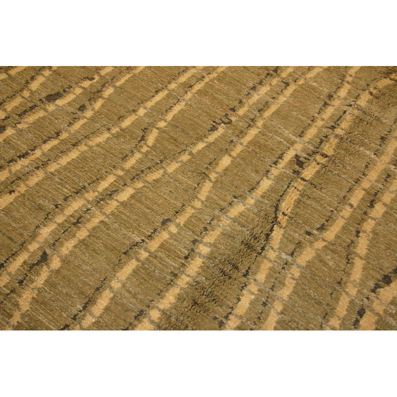 Dragnet Wool Striped Area Rug in Beige/Green, Rectangle 8' x 10'