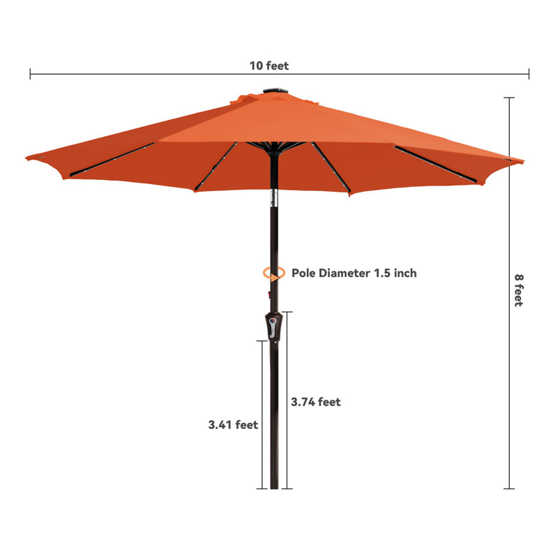 Parasol de marché avec manivelle Beka, Orange, H 94,5 po x l 120 po x P 120 po