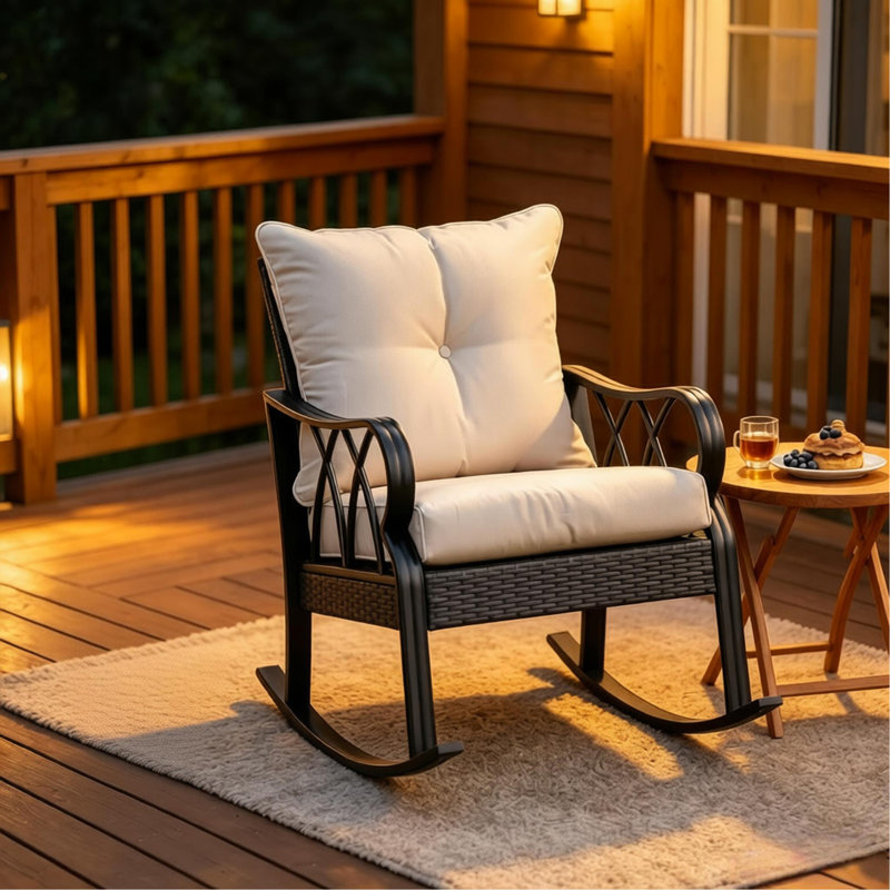 Chaise berçante de patio de style classique, chaise berçante de jardin, chaise berçante d'extérieur en rotin