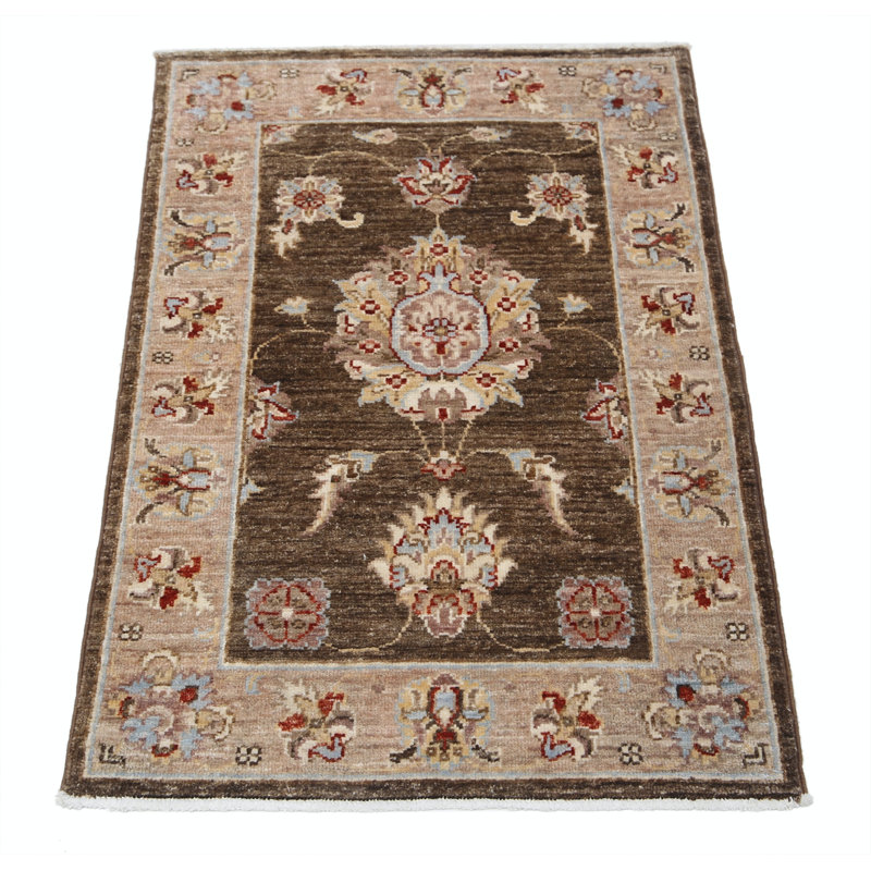 2x3 ft Brown Handknotted Accent Rug, Handmade Wool Rug for Bedroom and Entryway