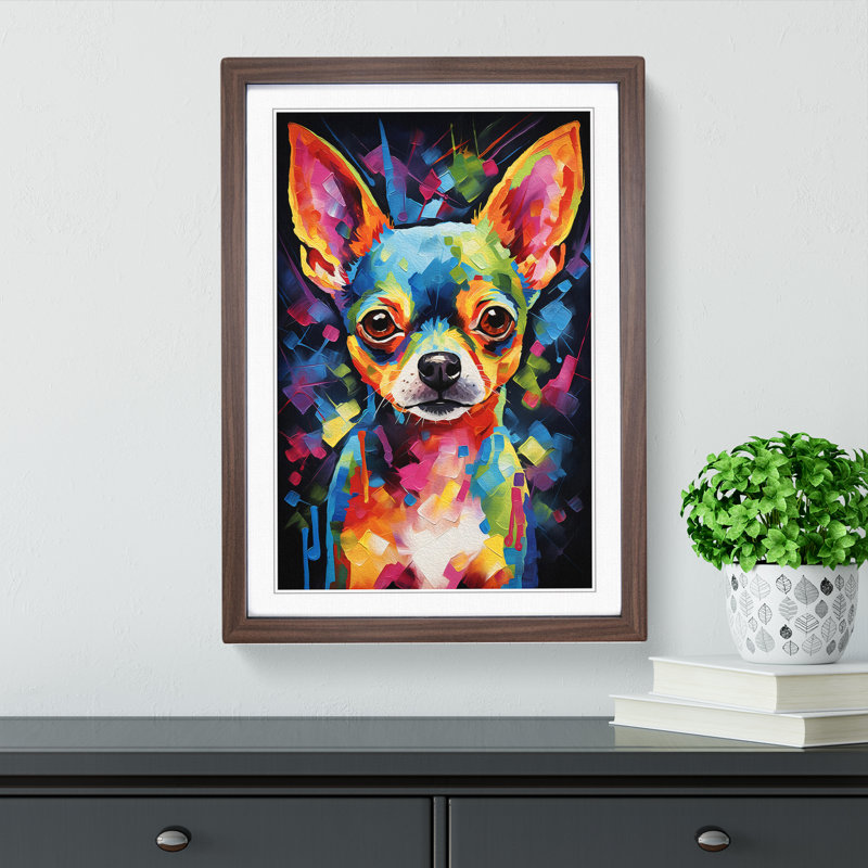 Chihuahua Abstract - Single Picture Frame Print on Wood, Walnut, 64cm H x 46cm W x 2cm D