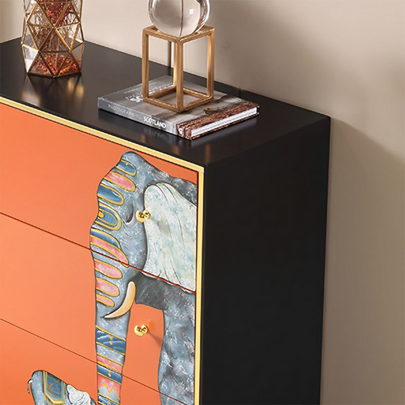 Hand-Painted Storage Cabinet with Multi-Compartmen
