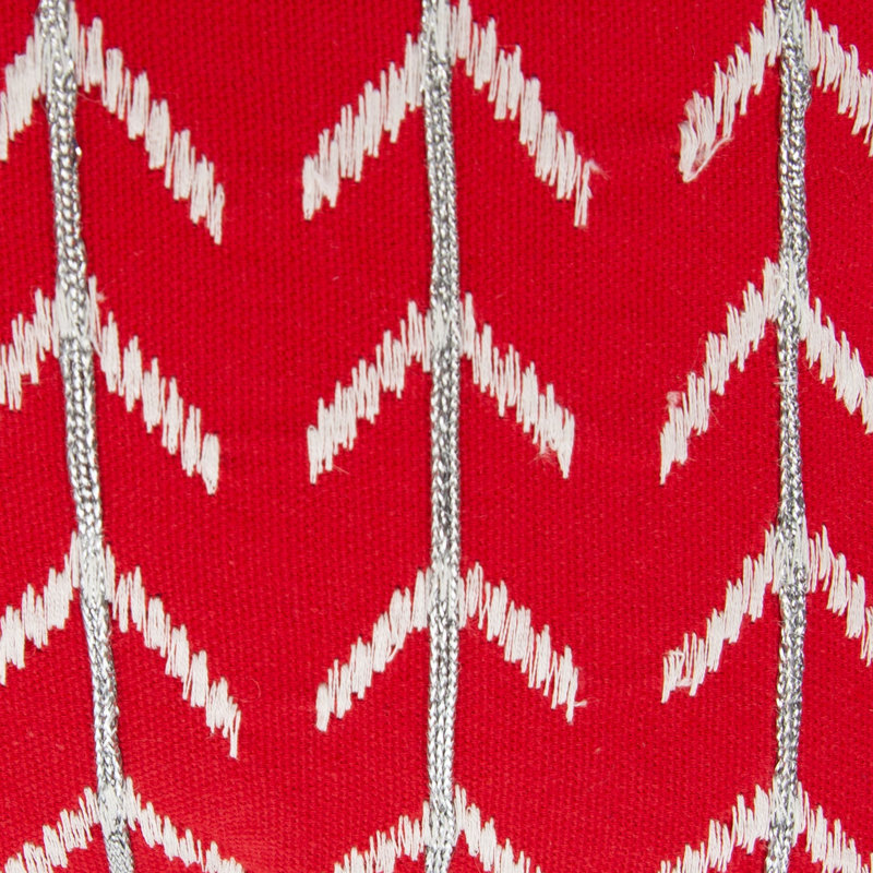 Red and Silver Embroidered Cotton Square Throw Pillow