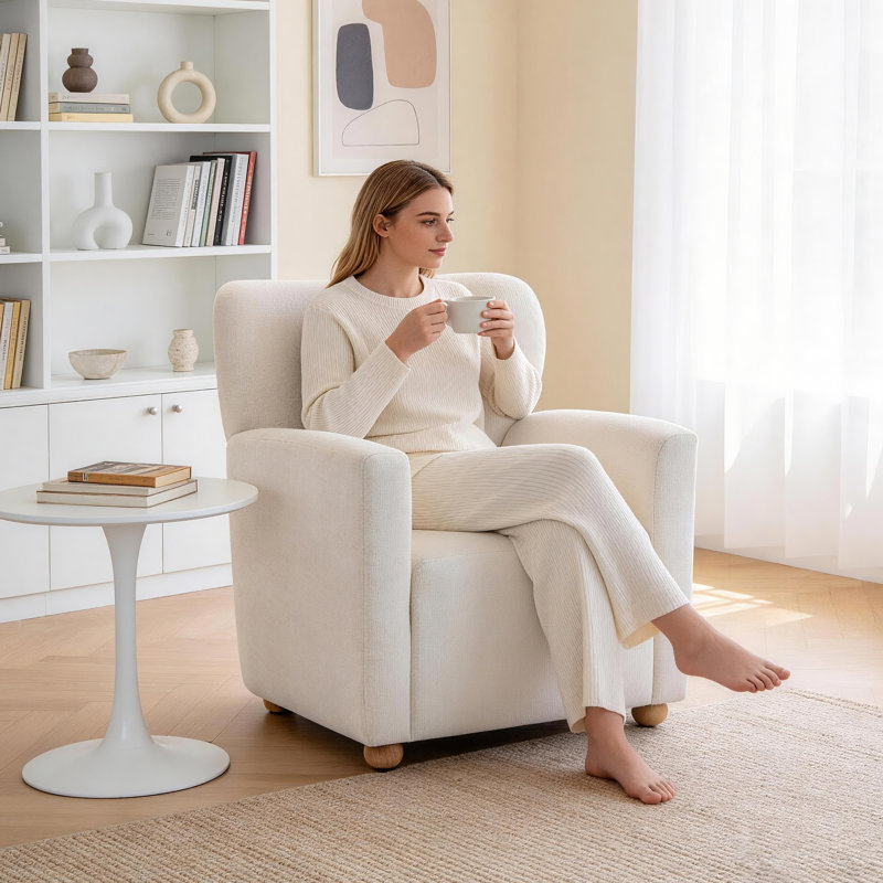 Fauteuil d'appoint rembourré à oreilles, Beige