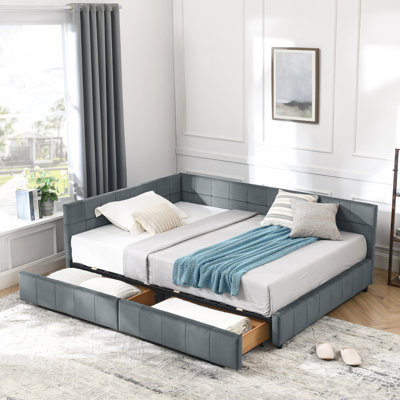 Mid-Century Style Full Size Bed With Velvet Upholstery And Double Storage Drawers, Comfortable For Bedroom Use Daybed Options, Living Space