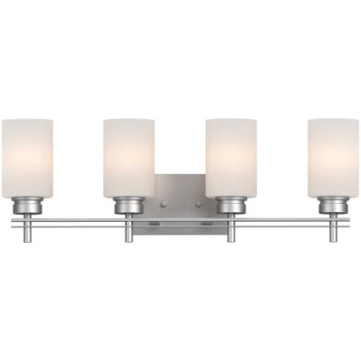 Luminaire pour salle de bain ou applique murale en nickel 4 lumières Carena avec abat-jour cylindrique en verre blanc gravé Carena