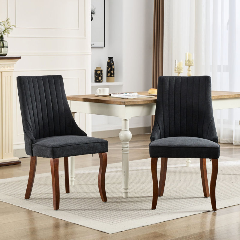2 chaises de salle à manger confortables, tissu d'ameublement en rayonne, haut pour un confort imbattable, pieds courbés en bois massif, 2 chaises noires Sw1847bk, expérience d'assise avec dossier, pieds