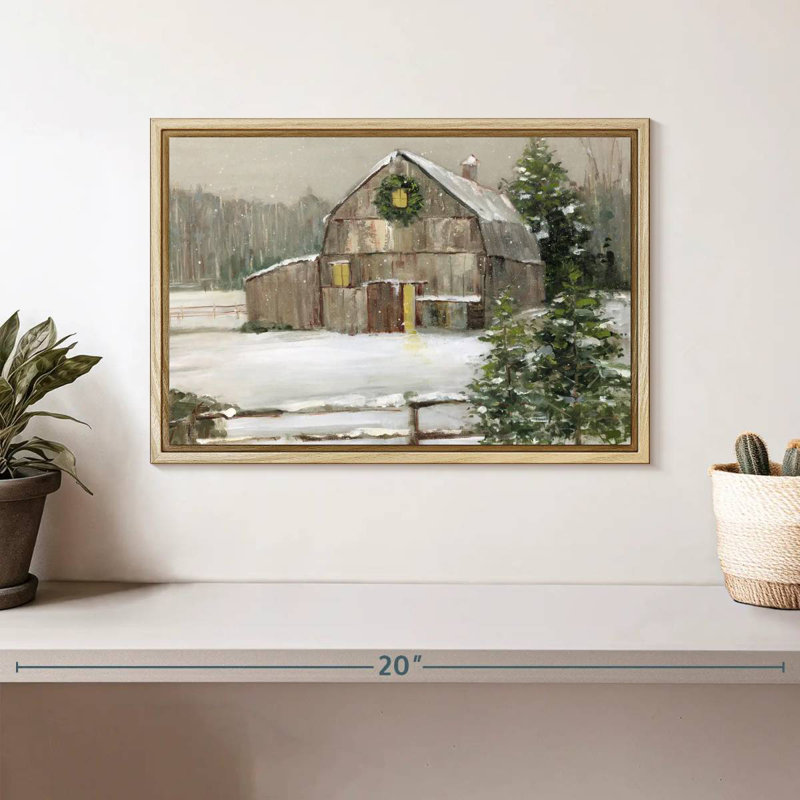 Grange enneigée, Cadre flottant en bois naturel, 13 po x 9 po