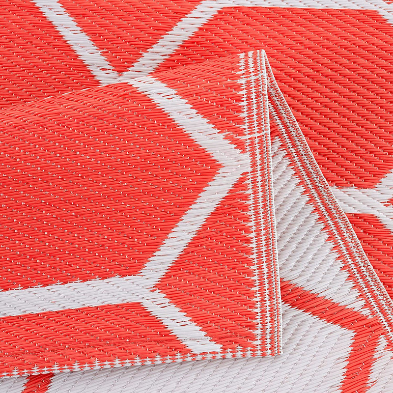 Tapis intérieur / extérieur géométrique tissé à la machine orange / blanc, Rectangle 5 pi x 7 pi