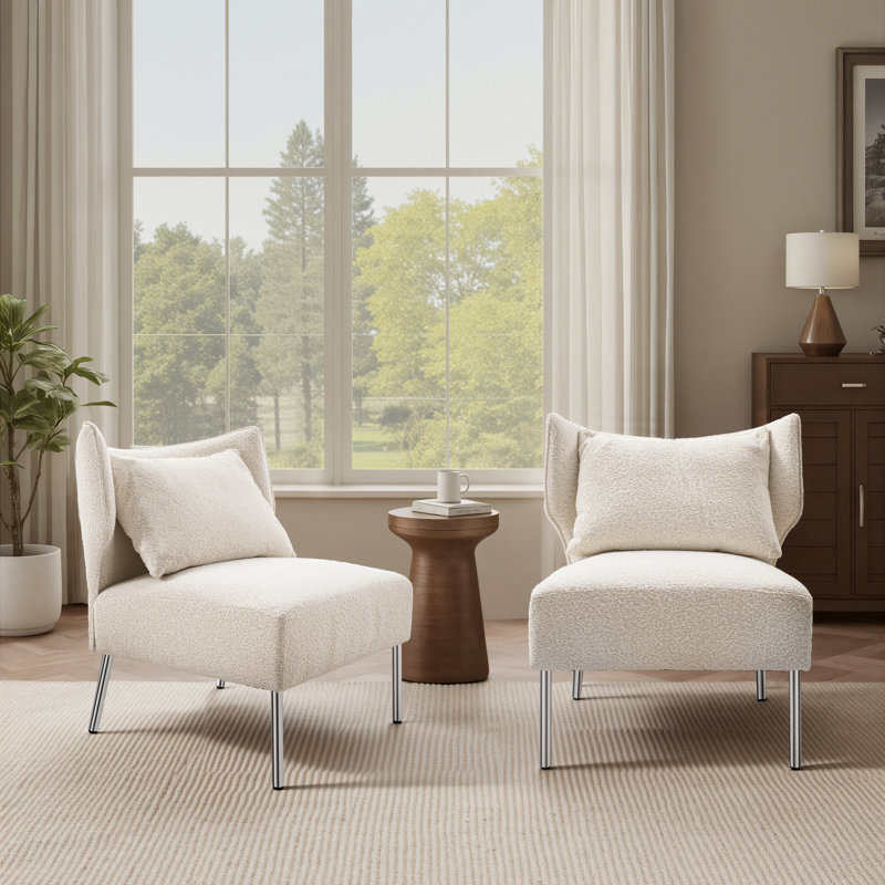 Upholstered Accent Barrel Chair With Removable Back Cushion Set Of 2, White