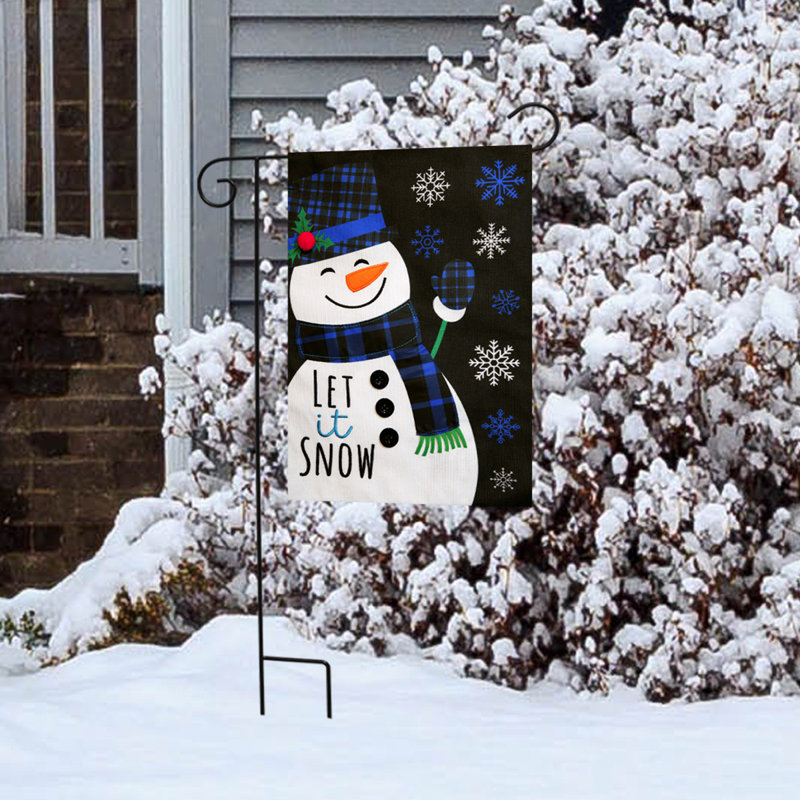 Drapeau de jardin bleu à carreaux bonhomme de neige en toile de jute