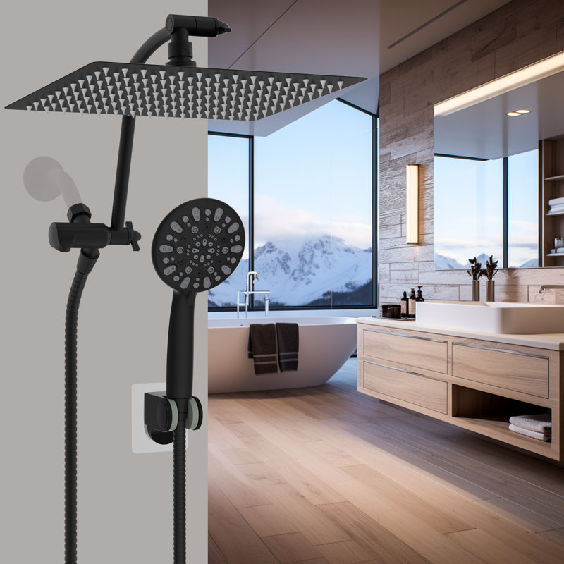 Large Matte Black Stainless Steel Dual Shower Head Combo