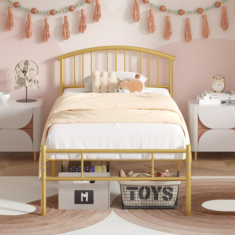Amberly Gold Twin Metal Bed Frame (Set of 2), Sturdy Platform with Headboard, Underbed Storage, Easy Assembly, Gold