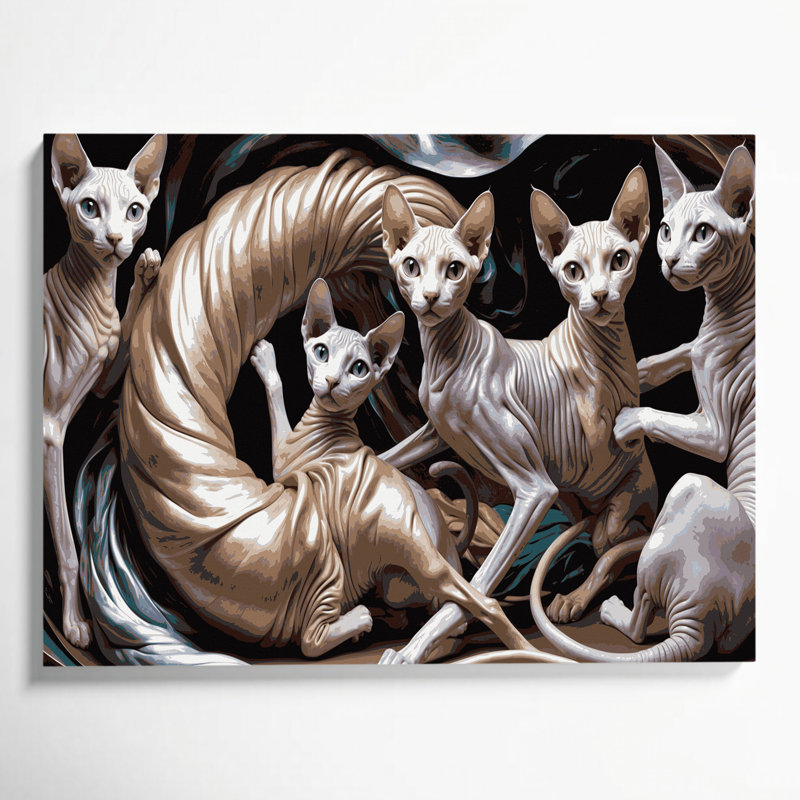 «Cats Sphynx Gray», art mural sur toile, H 24 po x l 36 po