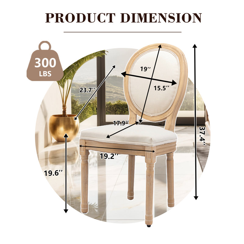 Chaise de salle à manger en tissu de style français à dossier solide (ensemble de 2), Beige