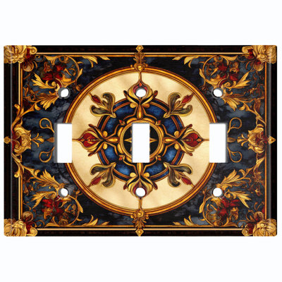 Plaque d'interrupteur en métal ; interrupteur à bascule triple, taille standard américaine – Motif mandala en vitrail imprimé