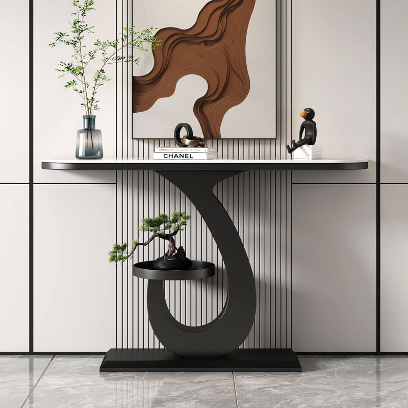 Table en granite simple et moderne, Black, 31.50" H x 47.24" W x 11.81" D, Black, Black