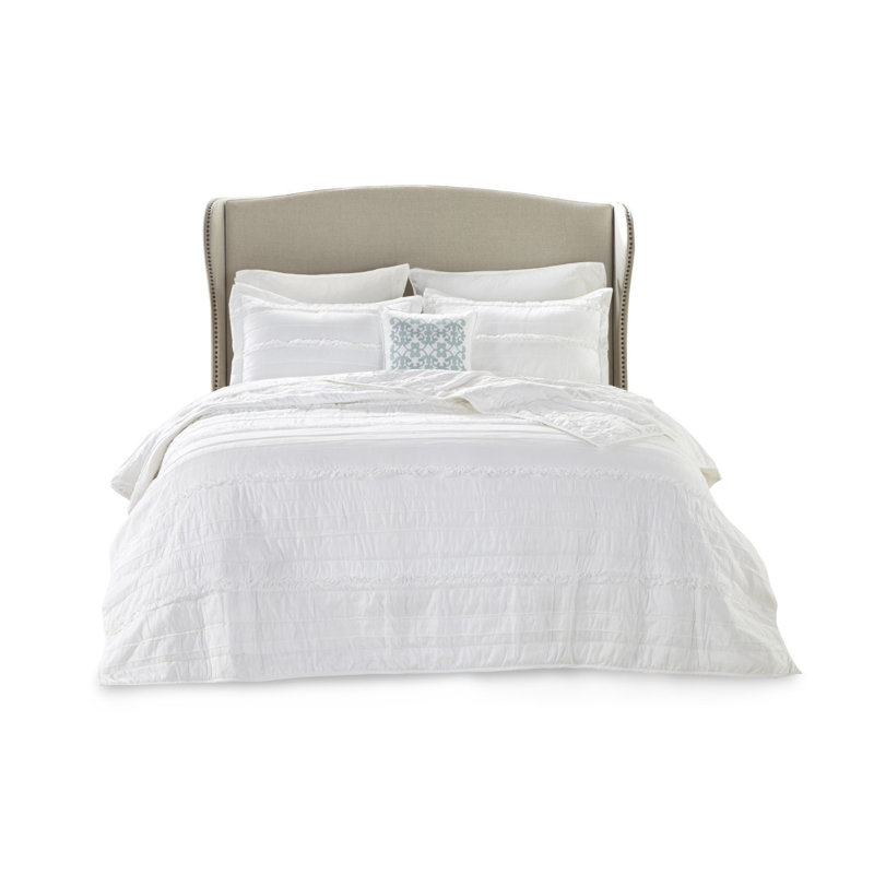 Ensemble de courtepointe réversible en microfibre 4 pièces avec coussin décoratif blanc / grand