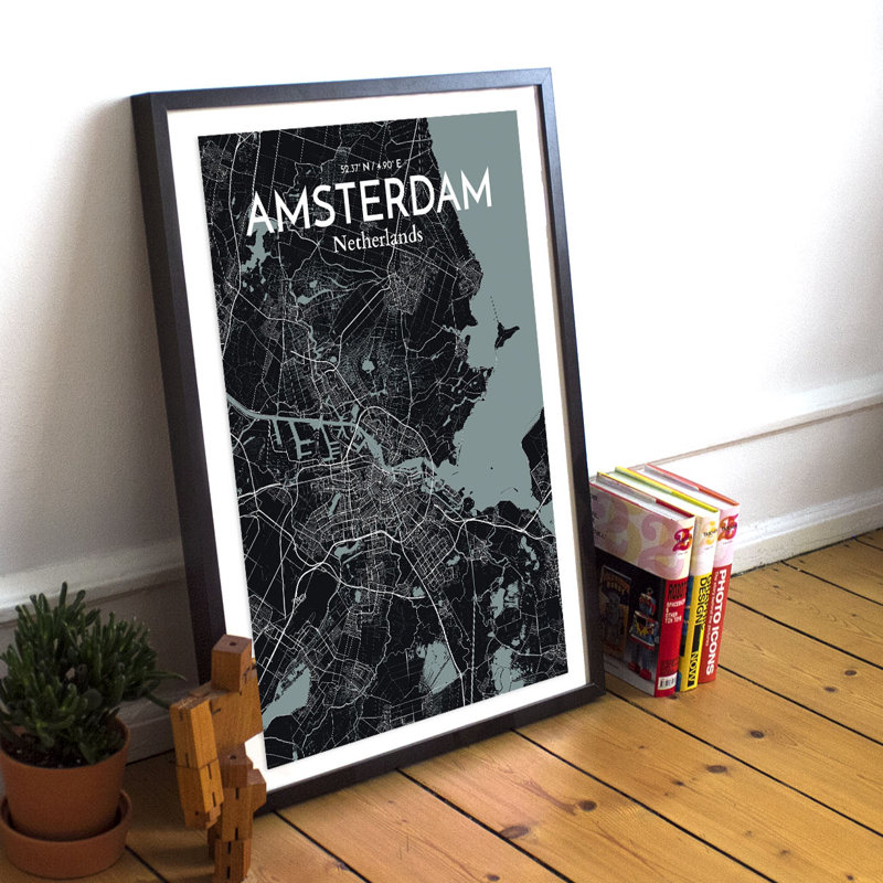 Amsterdam City Map - No Frame Print, 60.2 cm H x 27.9 cm W x 0.1 cm D