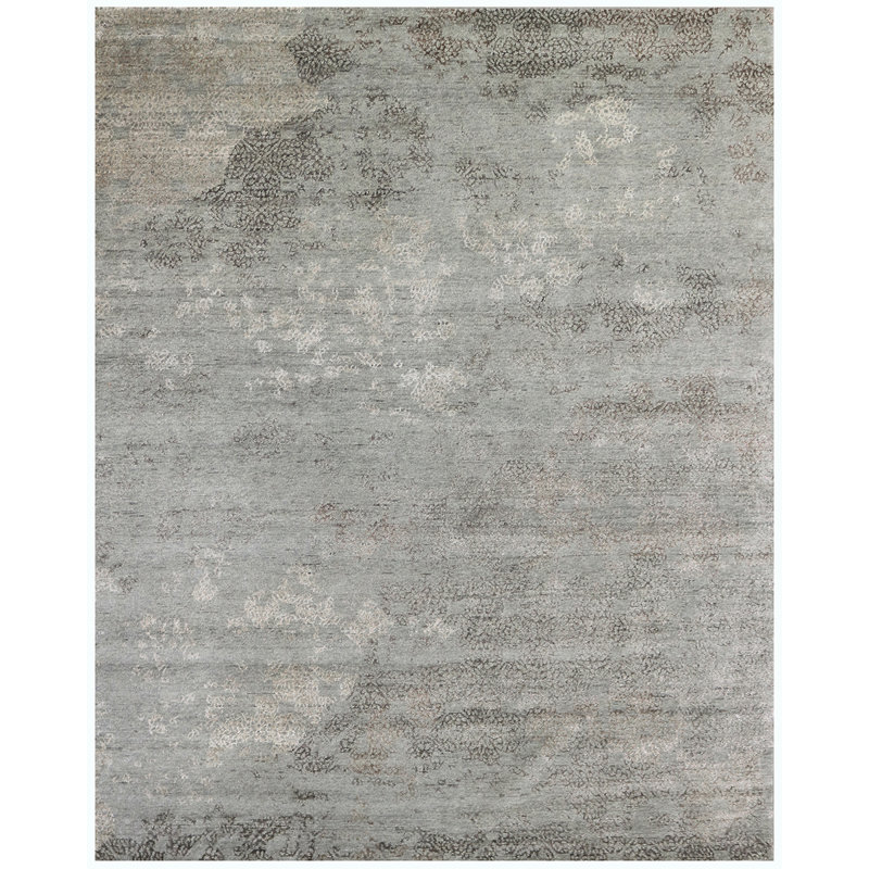 Tapis gris foncé / noir noué à la main de haute qualité, Rectangle 6 pi x 9 pi