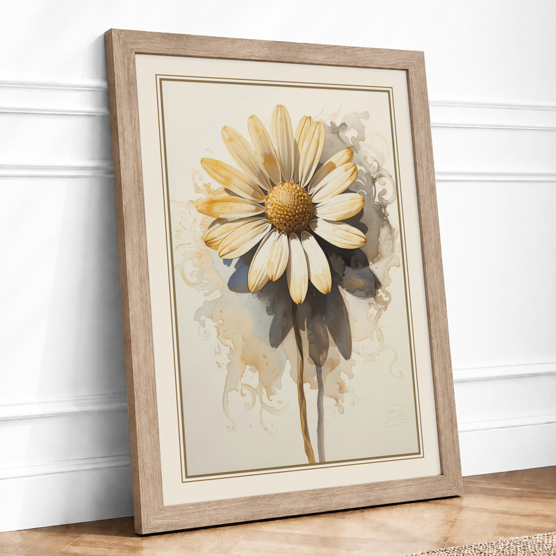 Single Daisy Study Botanical - Framed Print, Oak, A4 - 29.7 x 21.0 cm