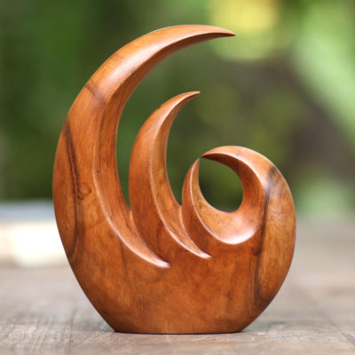  Handmade Triple Flame Wood Statuette