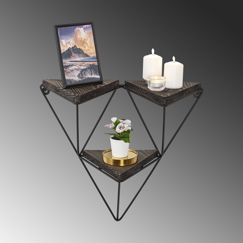 3 Piece Triangle Spruce Solid Wood Accent Shelf