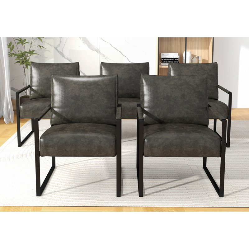 Bradon 24.6'' Wide Vintage Soft Vegan Leather Arm Accent Chair with Removable Backrest, Gray, 5