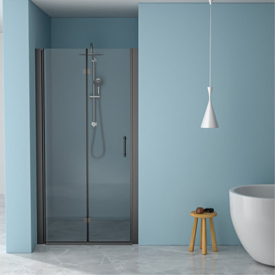 36 - Inch Wide Fold Shower Door In Matte Black, 72 High, Bi With Tempered Glass, Water Screen , Stainless Steel Frame And Hinges, Reversible Left/Right Opening, 180 Rotate Angle, Adjustable For