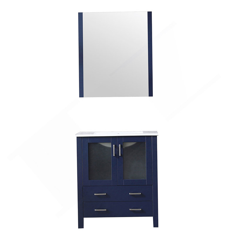 Meuble-lavabo de salle de bain 18,25 po D, plateau en céramique et 22 po Miroir, 30.05", Marine