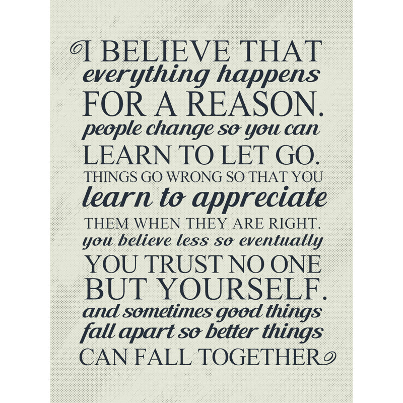 Everything Happens for a Reason 1 Piece Wall Art, 39.4cm H x 29.5cm W, Gallery Metal
