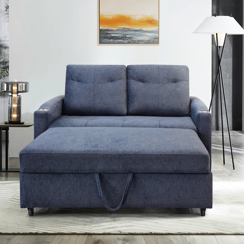 Canapé 2 places avec lit escamotable et rembourrage très résistant 2 coussins décoratifs