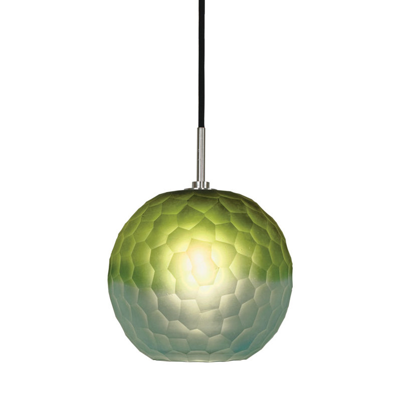Luminaire suspendu sphérique unique / remarquable à 1 lumière Evisage VI, Nickel brossé, Bleu / vert