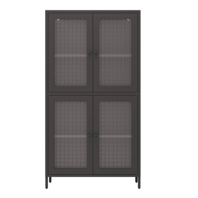 Armoire de rangement classique en métal avec 4 portes en verre et 4 tablettes avec armoire et armoire latérale autoportante pour bureau à domicile, salon, cuisine, couloir, verre trempé fleur Begonia