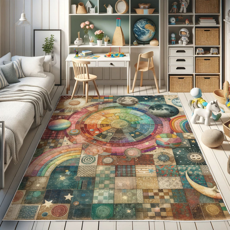 Ambesonne Planets High Density Long Fiber Poly Threads Decorative Area Rug Carpet, Rectangle 4' x 5'7"