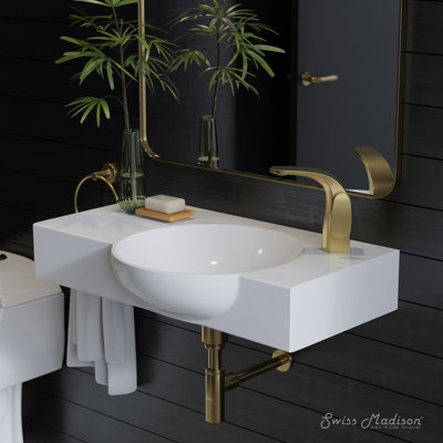 Chateau 30" Right Side Faucet Wall-Mount Ceramic Rectangular Bathroom Sink in Glossy White SM-WS325