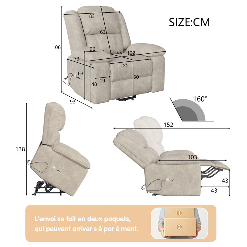 Heated Massage Chair, Beige Suede 