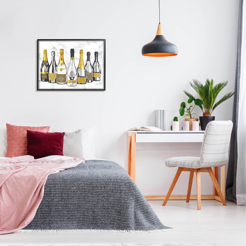 «Radiant Glam Twinkle Champagne Bottles», art mural texturé giclée par Ziwei Li_aq-533, H 24 po x l 30 po x P 1,5 po, Noir