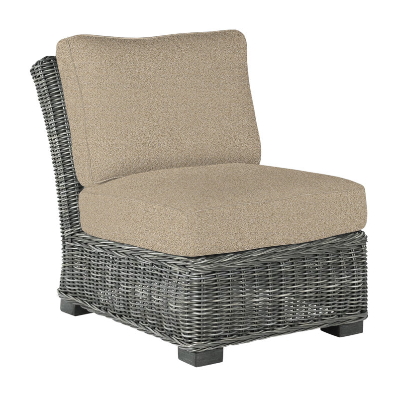 Rustic Woven Sectional Slipper Chair, Slate Gray, Rollo Chambray InsideOut® Linen, Welt
