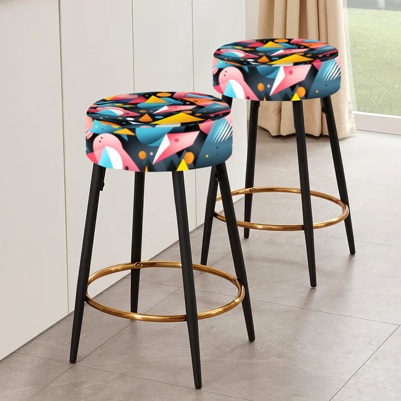 Ensemble de 2 tabourets de bar géométriques roses et bleus Mid-Century