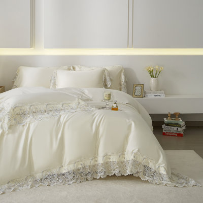 Ensemble de housse de couette en satin de coton brodé