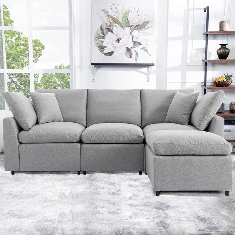 Derilien Upholstered L-Shaped Sectional Reversible, Light Gray Polyester Blend