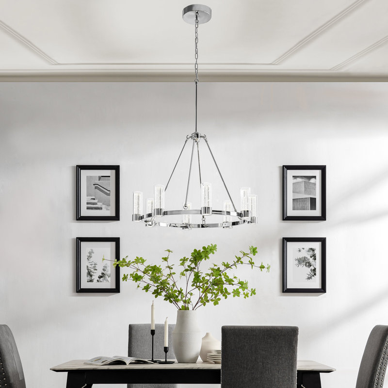 8 - Light Dimmable LED Wagon Wheel Chandelier, Chrome