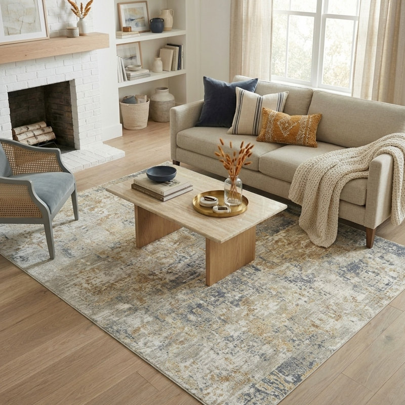 Tapis intérieur crème / multicolore Anthonyson, 9 pi x 12 pi
