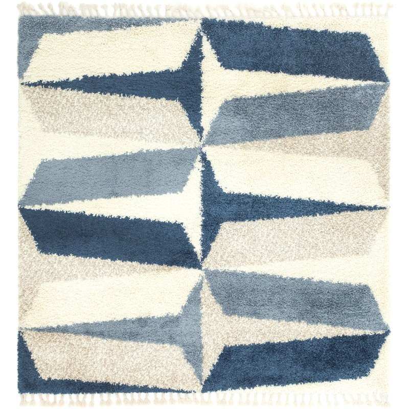 Tapis bleu à motif géométrique Mitzy, Carré 8 pi
