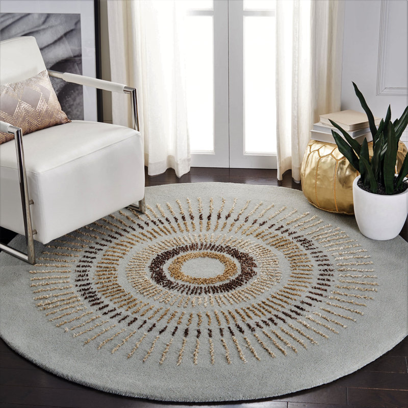 Tapis géométrique en laine touffeté à la main Jorie, Rond 8 pi