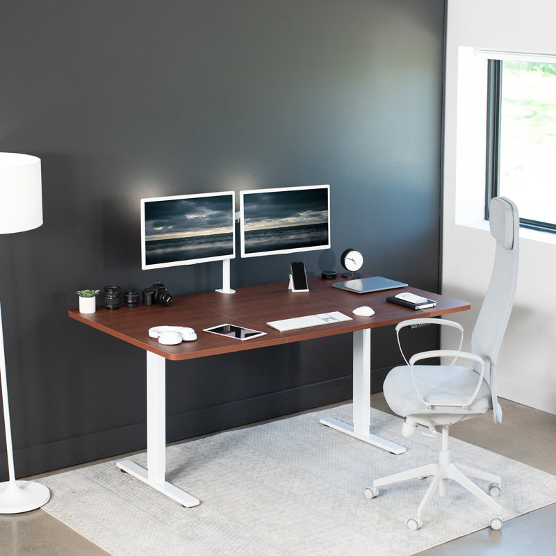 Dark Walnut and White Adjustable Height Standing Desk