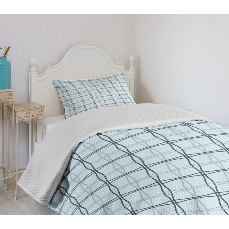 Blue Quilted Twin Bedspread Set with Pillow Sham