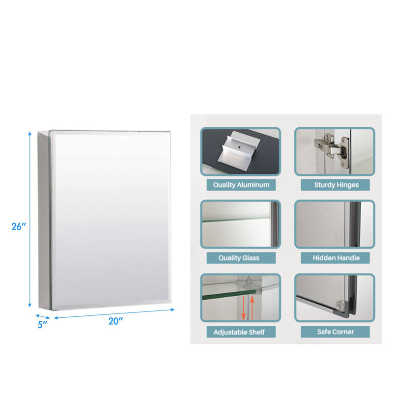Armoire à pharmacie avec miroir et 3 tablettes Cersten W H, H 26 po x l 20 po x P 5 po