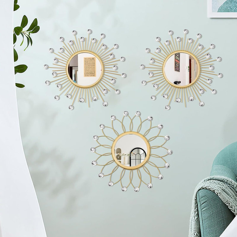 Ensemble de 3 miroirs muraux fleur et soleil